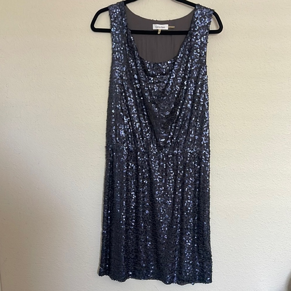 Calvin Klein Blue Sequin Wrap Mini Dress